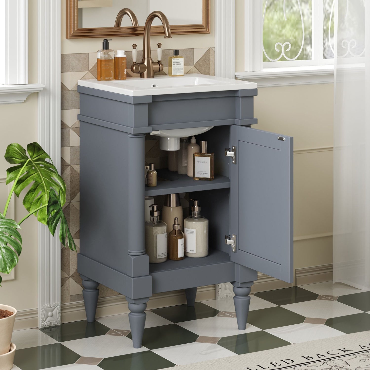 Bathroom Vanity With Sink, Storage Cabinet With Door, Drop In Sink, Compact Freestanding Design