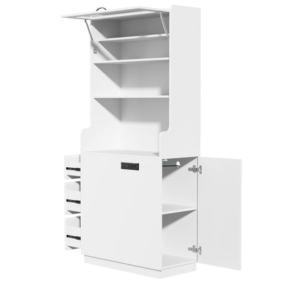 Pantry Cabinet With Hydraulic Flip Top And USB Charging Port