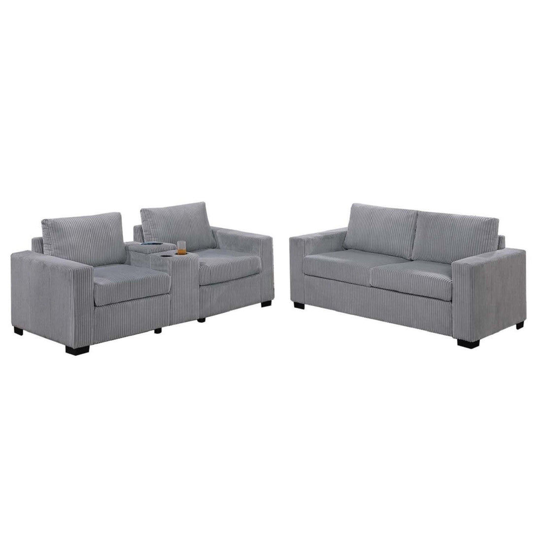 Elegant Simple Sofa Set With Console Cup Holder And Loveseat