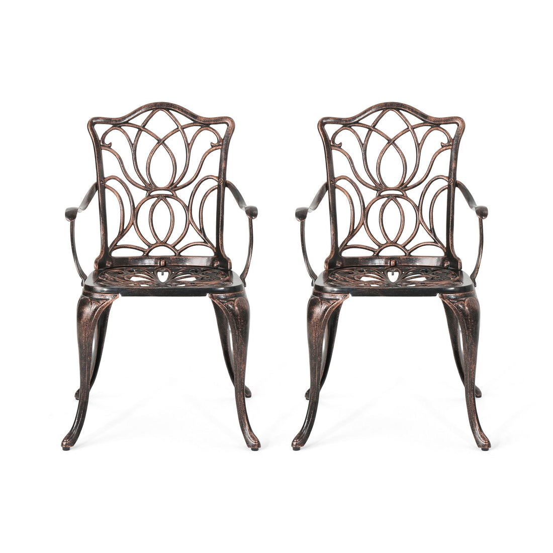 Outdoor Dining Chair With Floral Design And Curved Saber Legs (Set of 2) - Copper