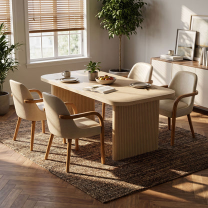 5 Piece Indoor Dining Set With Fluted Table &amp; Chairs - Khaki / Light Oak / Natural