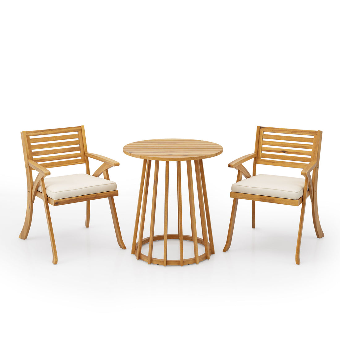 Outdoor 3 Pieces Dining Set With Cushions - Teak - Teak