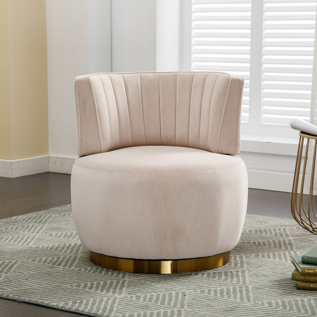 Swivel Barrel Accent Sofa Chair, 360 Degree Rotation, Fluffy Fabric - Beige