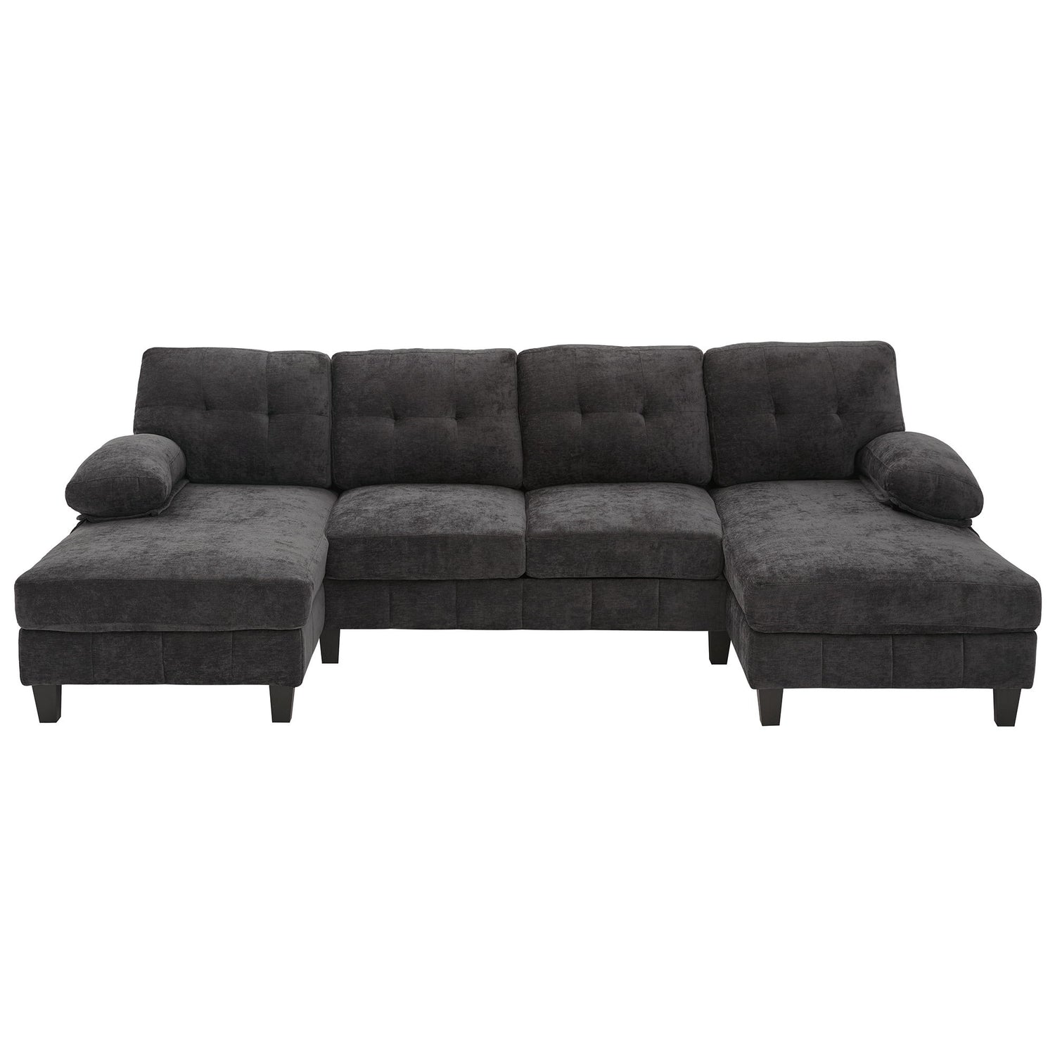 U-Shaped Sectional Sofa 103.5&quot; Black Chenille Fabric Couch With Dual Chaise Lounges, Storage Pockets, Armrest Pillows