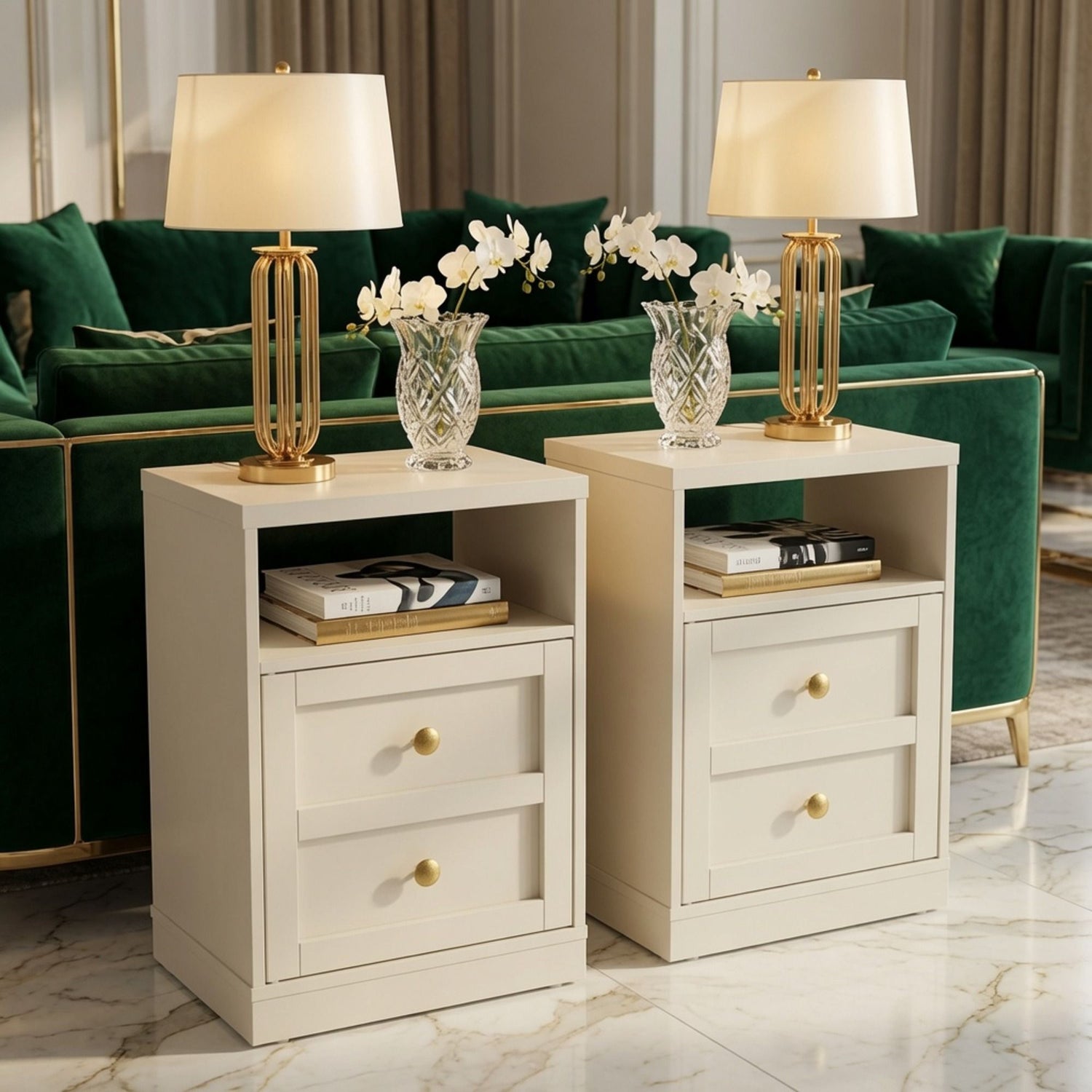 Nightstand With Door &amp; Shelf, 2 Drawer Side Table