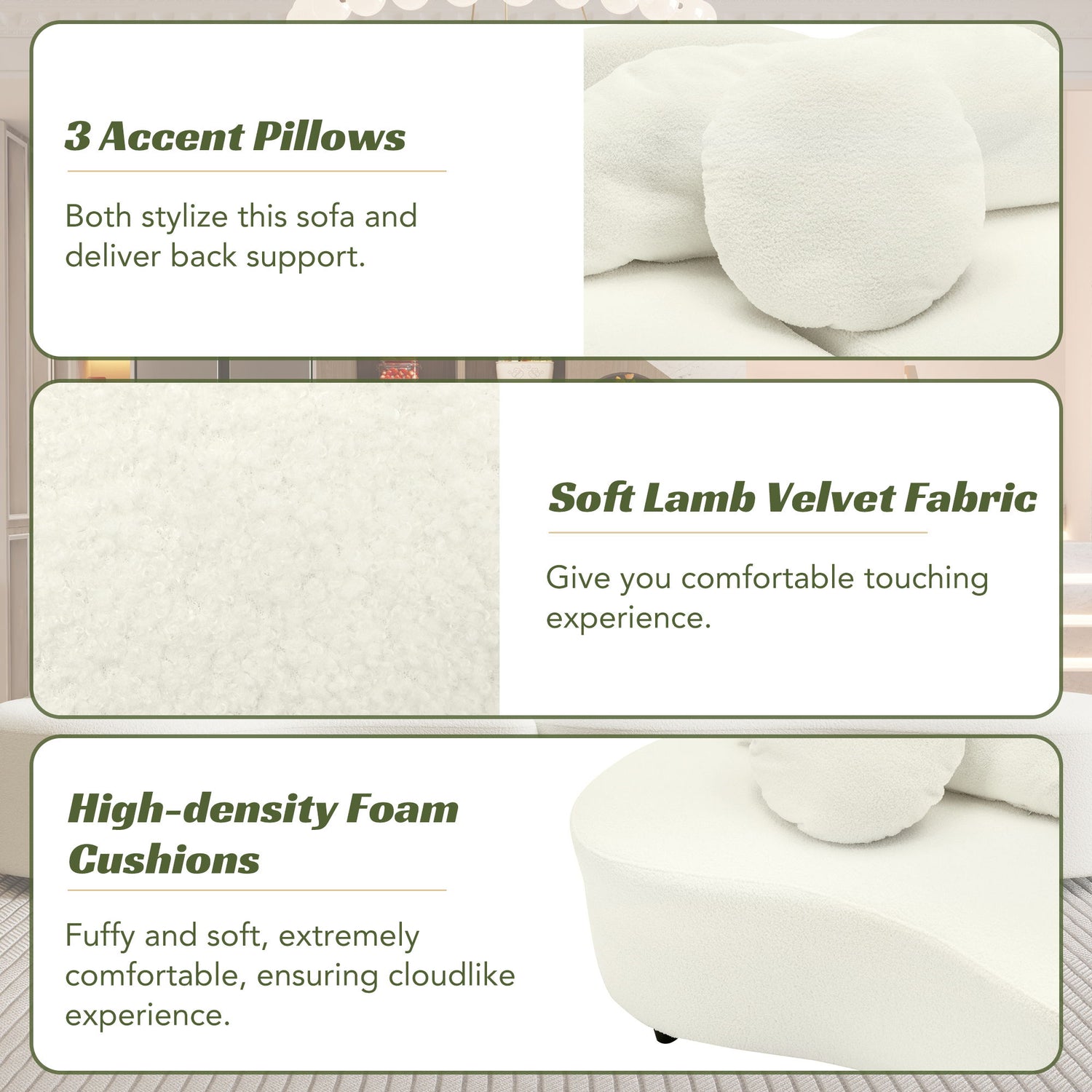Modern Living Room Sofa Lamb Velvet Upholstered For Home