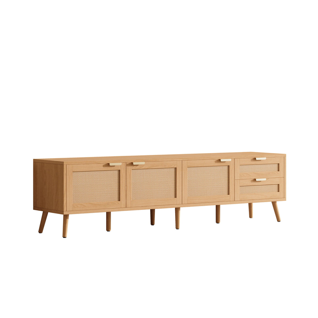 TV Stand, Media Console, 2 Drawers &amp; Cable Management - Natural Wood