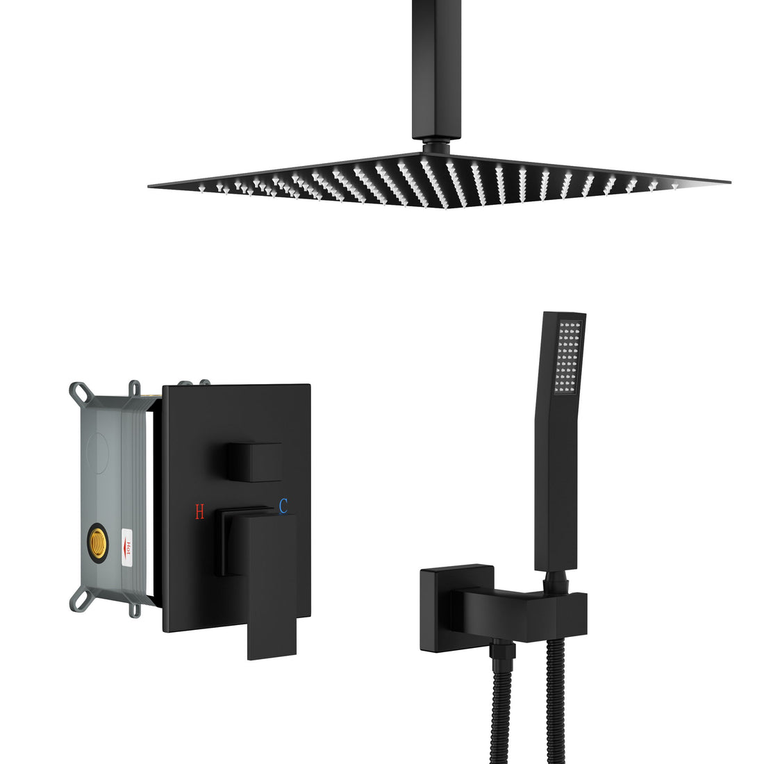 Modern Dual Shower Head System With 16&quot; Ceiling Mount Finish, Stainless Steel And Brass