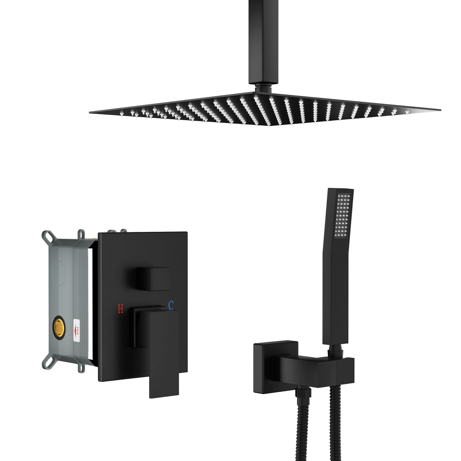 Modern Dual Shower Head System With 16&quot; Ceiling Mount Finish, Stainless Steel And Brass