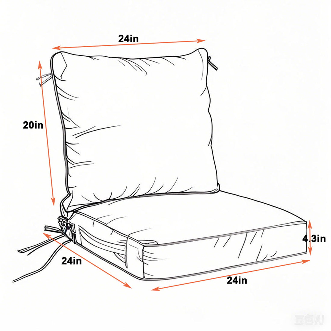 24X24 Inch Outdoor Deep Seat Cushion Set Waterproof Fade Resistant Patio Furniture Cushions With Removable Covers, Adjustable Straps &amp; Handles (Set of 2) - Red