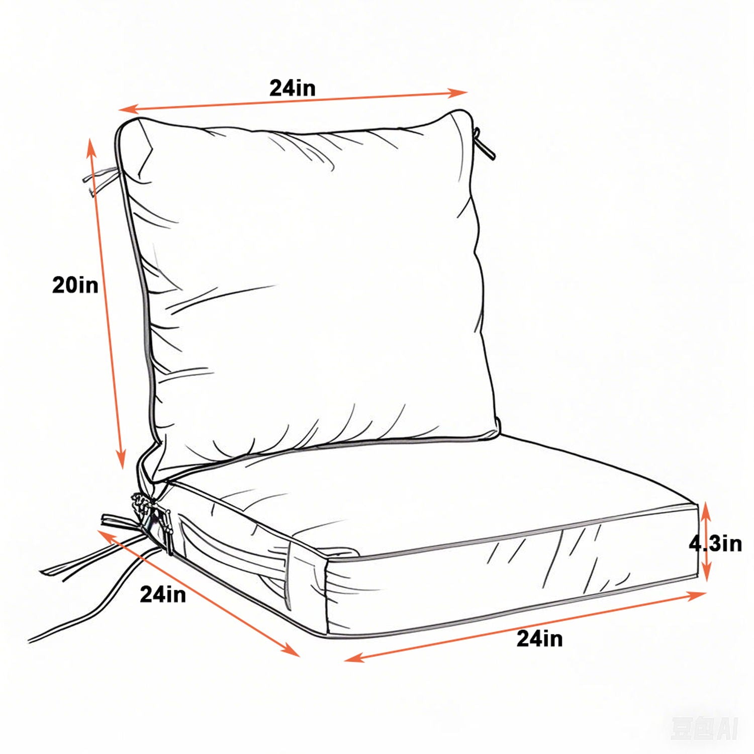 24X24 Inch Outdoor Deep Seat Cushion Set Waterproof Fade Resistant Patio Furniture Cushions With Removable Covers, Adjustable Straps &amp; Handles (Set of 2) - Red