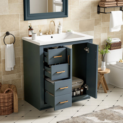 Ceramic Sink Combo, Freestanding Vanity Set With 3 Drawers &amp; Soft Closing Doors
