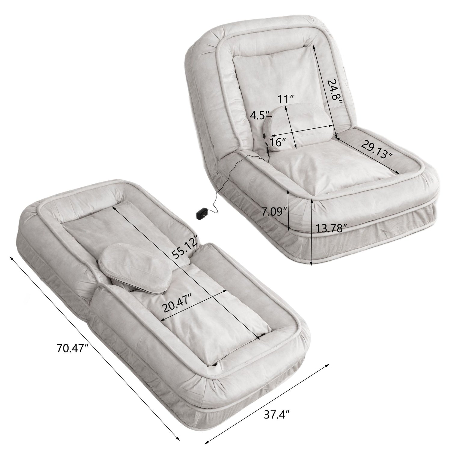 Upholstered Human Dog Bed And Pets, Bean Bag Floor Sofa With Massage Pillow, 5 Adjustable Positions &amp; 2 Soft Pillows