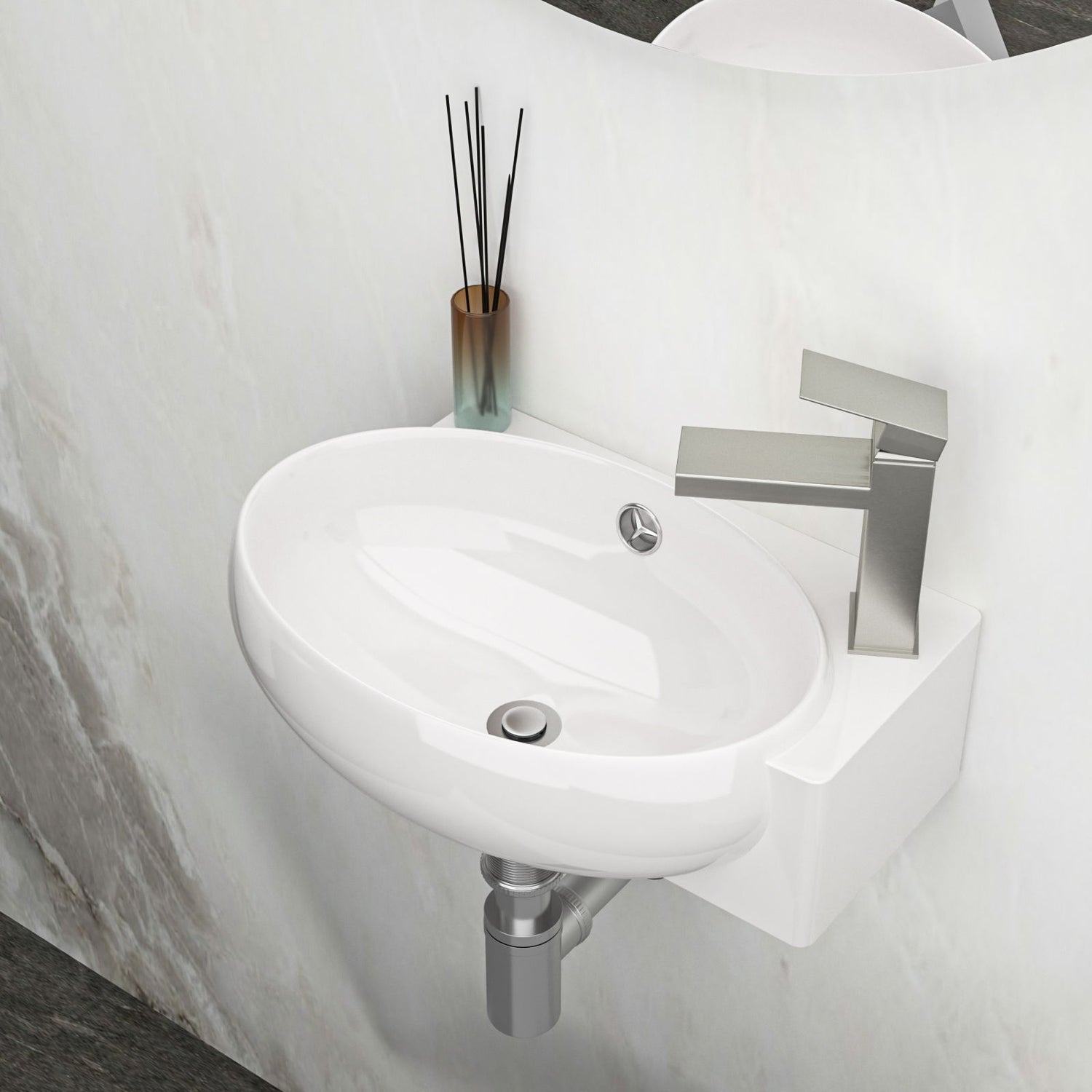 Modern Aesthetic Rectangle Wall Mount Bathroom Sink With Single Faucet Hole