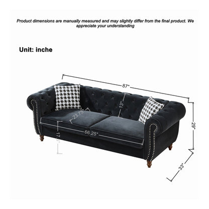 Chesterfield 3 And 2 Seater Velvet Upholstery Sofa With Roll Armrest &amp; Nailhead Fabric Couch