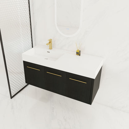 Contemporary 48&quot; Wall Mounted Bathroom Vanity With Resin Sink And Soft Closing Doors And Line - Black Chestnut