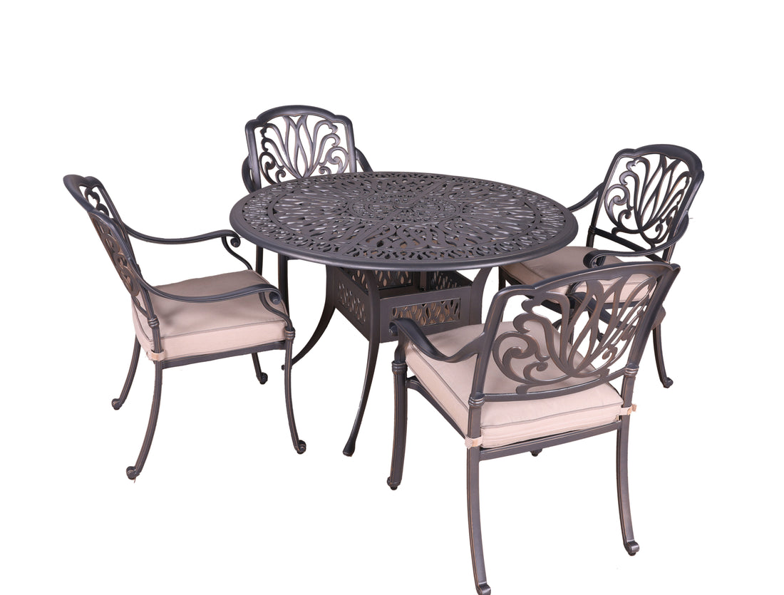 Round 4 Person 48&quot; Long Aluminum Dining Set With Sunbrella Cushions - Gray / Ivory