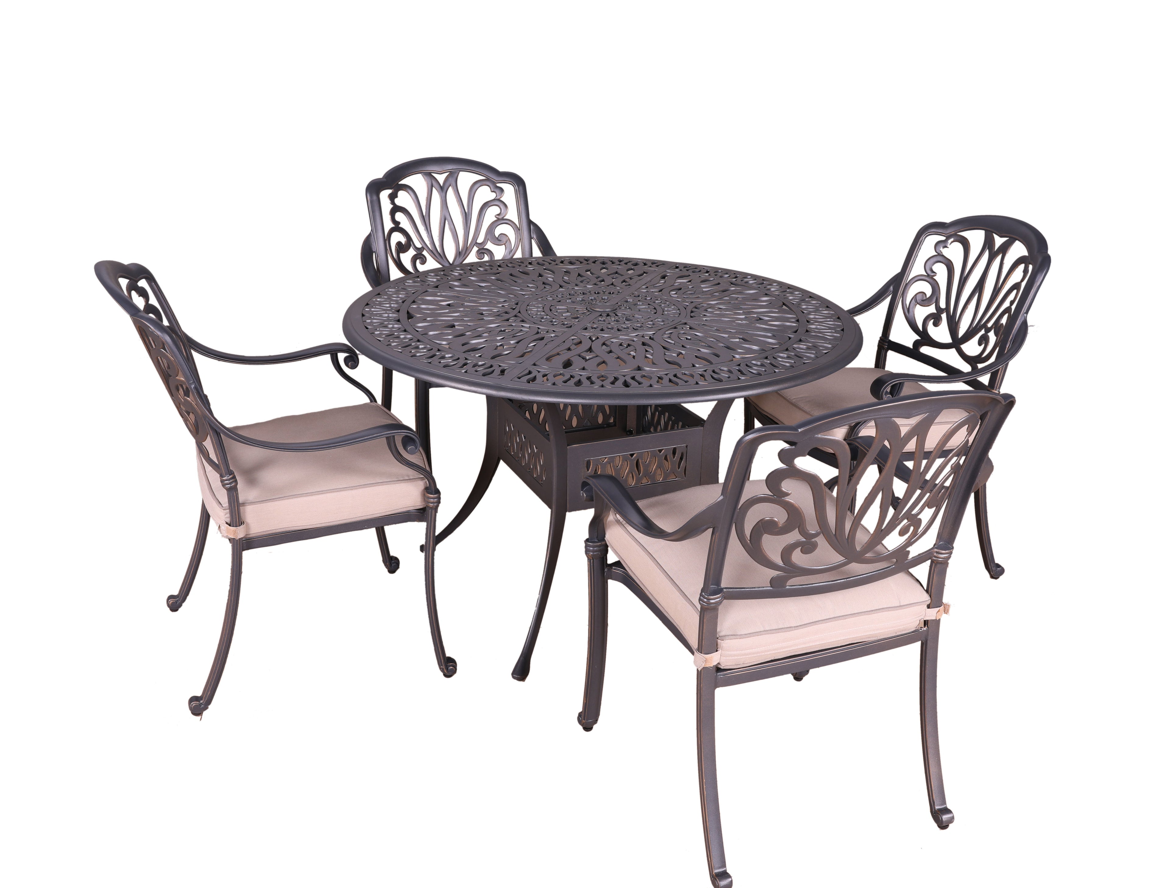 Round 4 Person 48&quot; Long Aluminum Dining Set With Sunbrella Cushions - Gray / Ivory