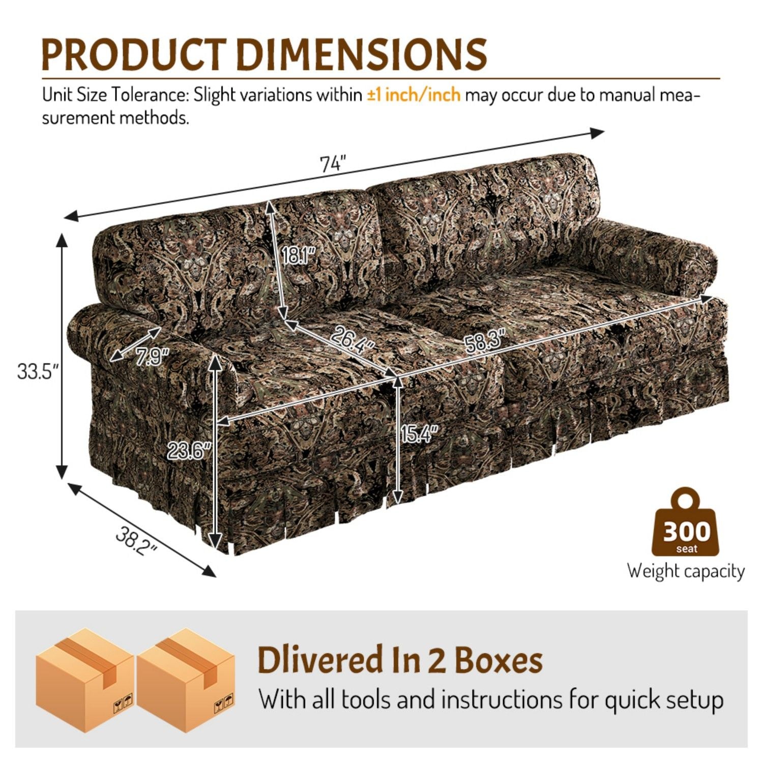 Luxuriously Comfortable Cloud Couch Sofa With Elegant Rolled Arms &amp; Pleated Skirt Design