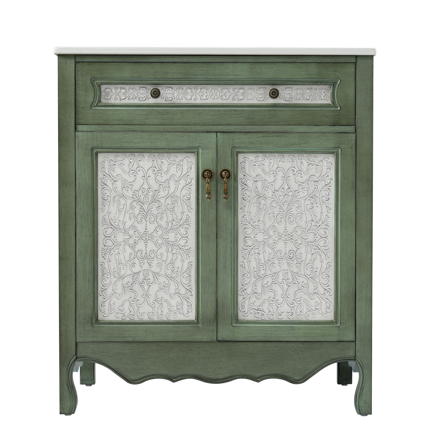 Bathroom Vanity With Rectangle Sink, Tip Out Tray - Antique Blue Green