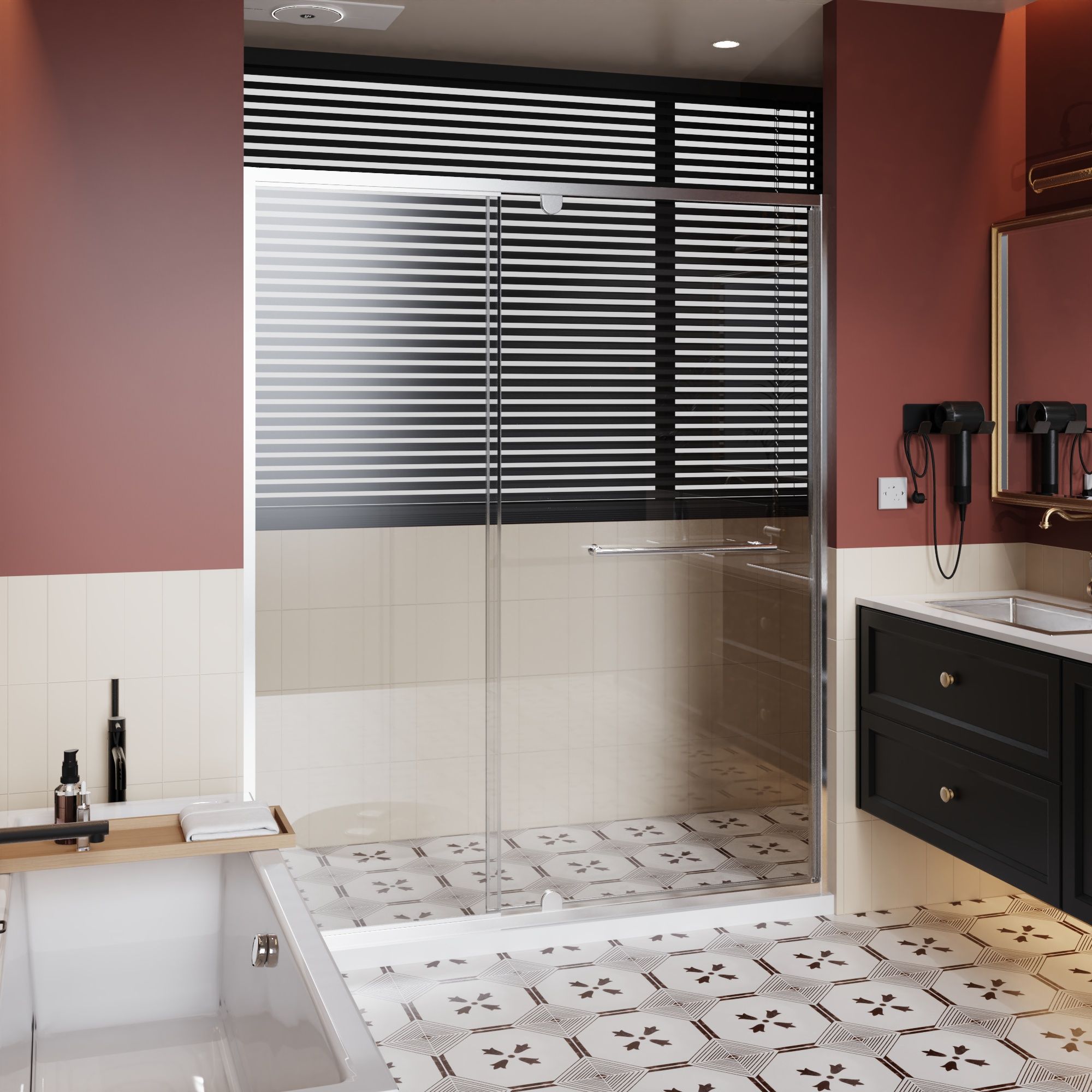 Pivot Shower Door With Handle, 1 / 4&quot; Thick - Chrome