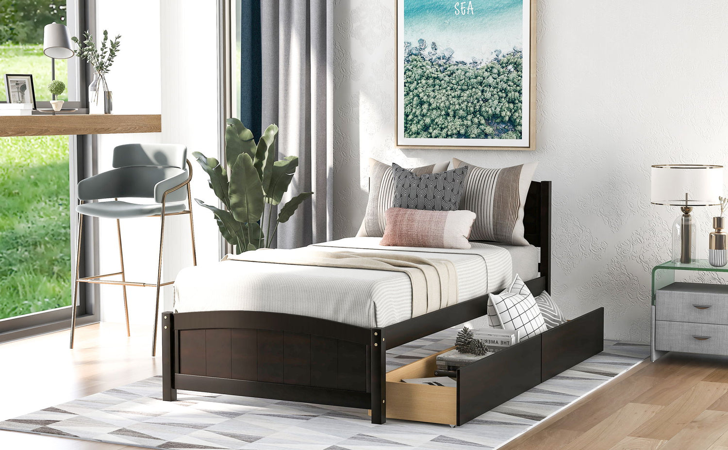 Platform Bed &amp; Headboard, Footboard And Wood Slat Support