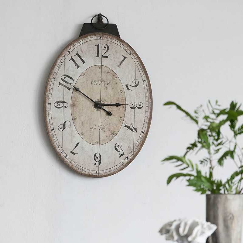 Antique Oval Wall Clock, Traditional Vintage Home Decor Clock - Ivory