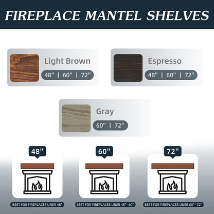 Rustic Wood Fireplace Mantel, Wall-Mounted &amp; Floating Shelf For Home Decor