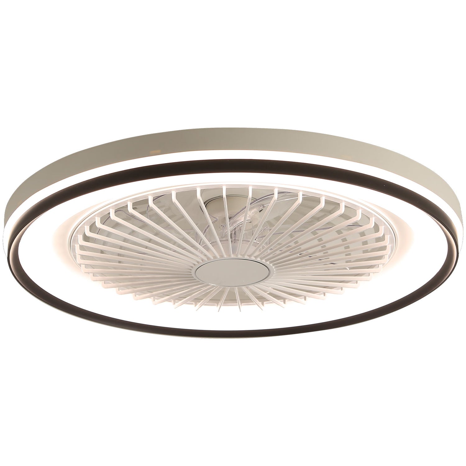 RGB Dimmable LED Enclosed Ceiling Fan With Light Flush Mount Bladeless, 6 Speed, Remote Control - White