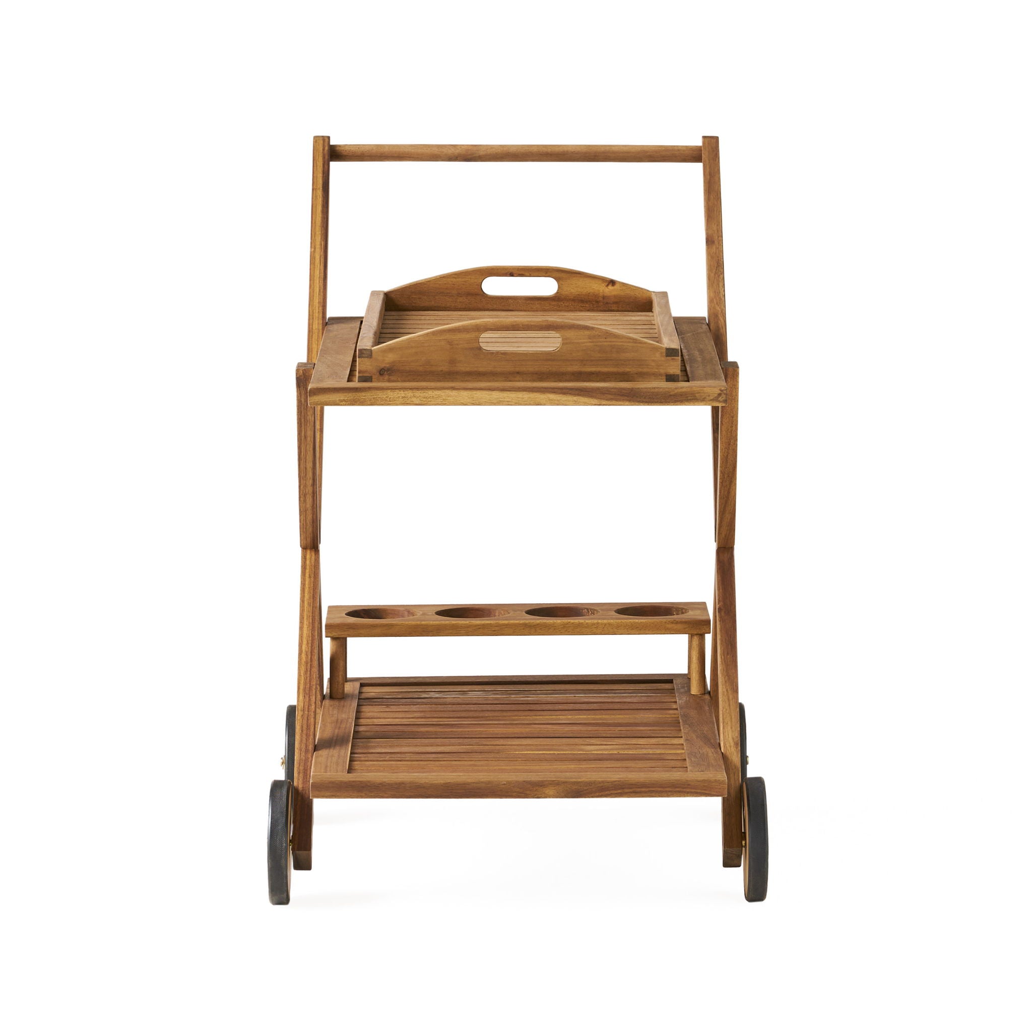 Riviera Bar Cart Stained Mobile With Wheels For Entertaining - Natural Stained