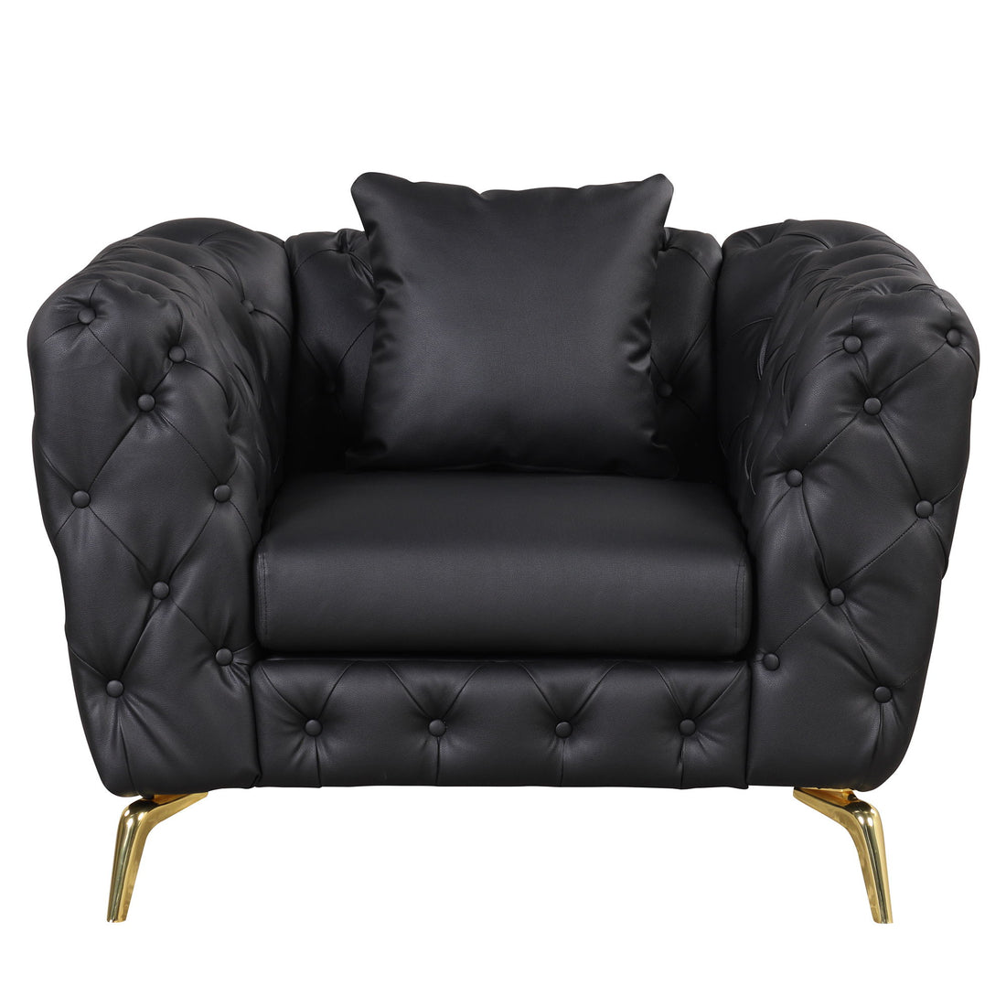 Modern Sofa Couch Upholstered Sofa With Sturdy Metal Legs, Button Tufted Back, Single Sofa Chair For Living Room, Apartment, Home Office - Black