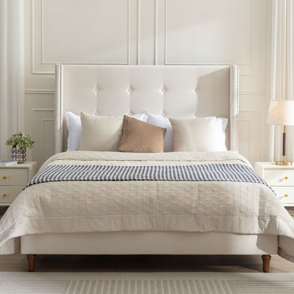 Peyton - Upholstered Bed With 54&quot; High Headboard, Traditional Hand Buttoned Tufting