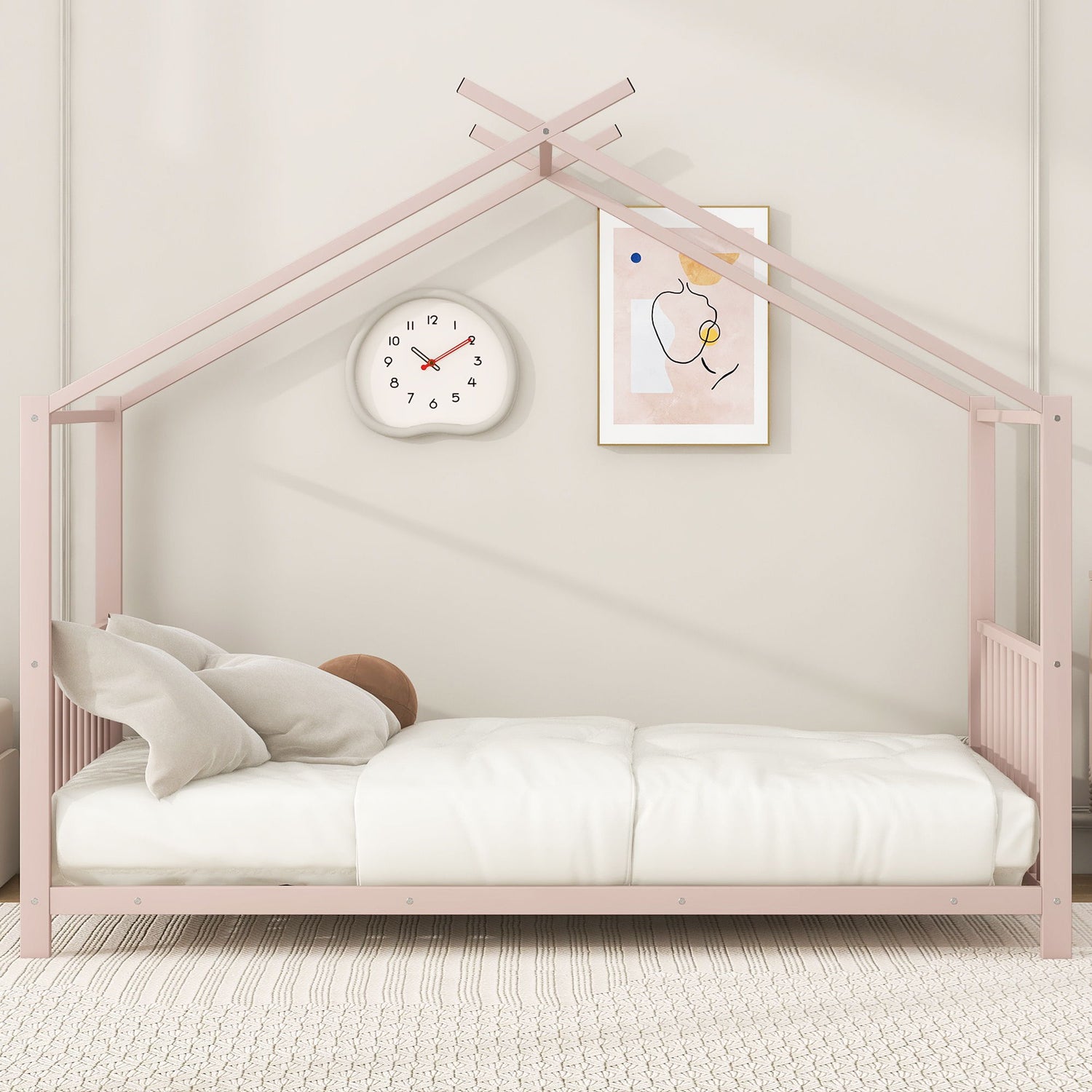 Metal House Platform Bed With Modern Design And Durable Frame