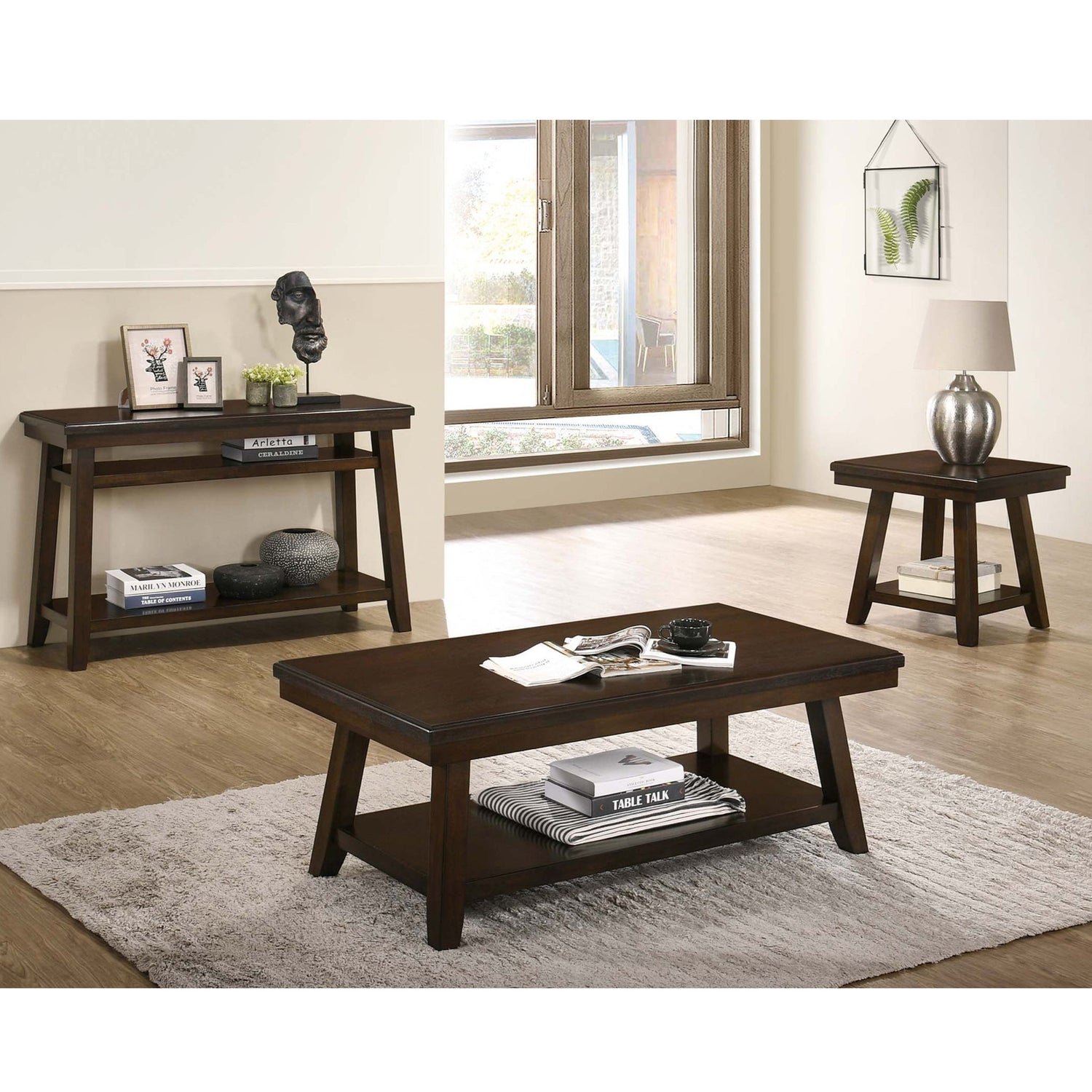 3 Piece Occasional Table Se, Coffee Table, End Table &amp; Sofa Table - Walnut