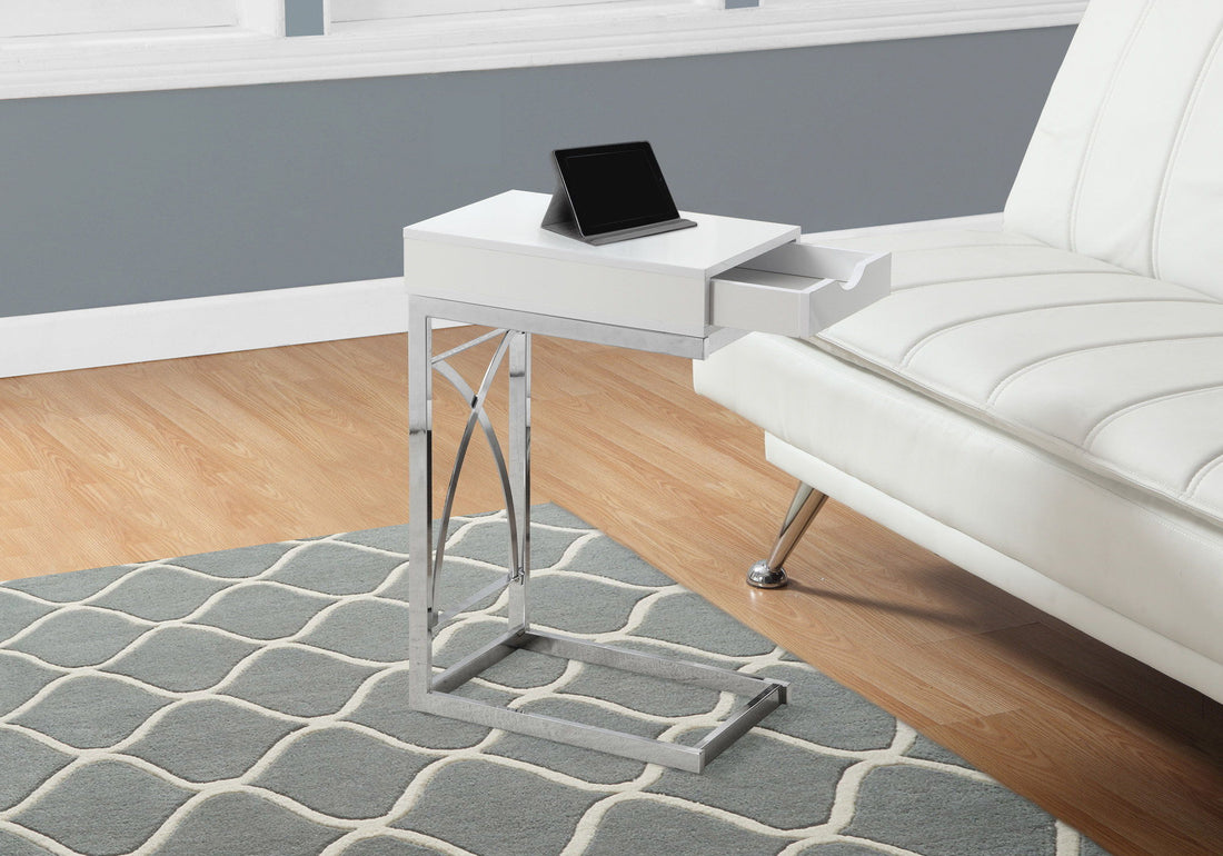 Accent Table, C - Shaped Glossy Contemporary &amp; Modern - White
