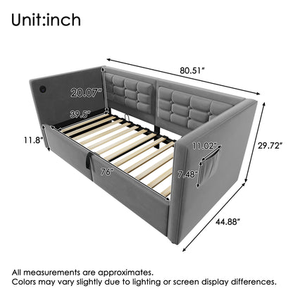 Upholstered Hydraulic Storage Daybed With USB &amp; Type C Charging