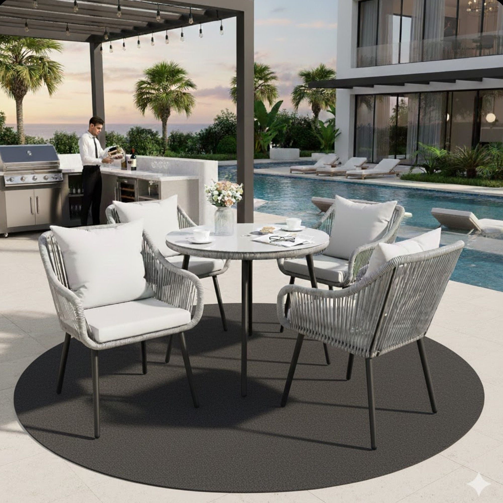 5 Piece Twisted Rattan Patio Dining Set With Table