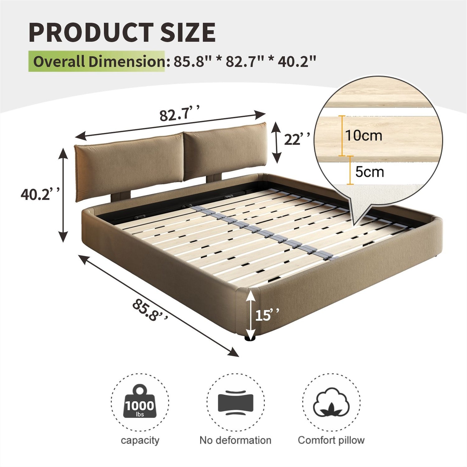 Cloud Bed Frame With Oversized Padded Movable Headboard