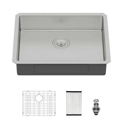 Ada-Compliant 23&quot; Undermount Sink, Low Depth Single Bowl - Brushed Nickel
