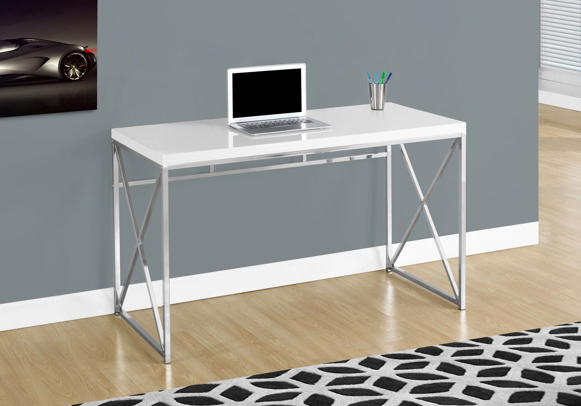 Computer Desk For Home Office, Laptop, Glossy Contemporary &amp; Modern