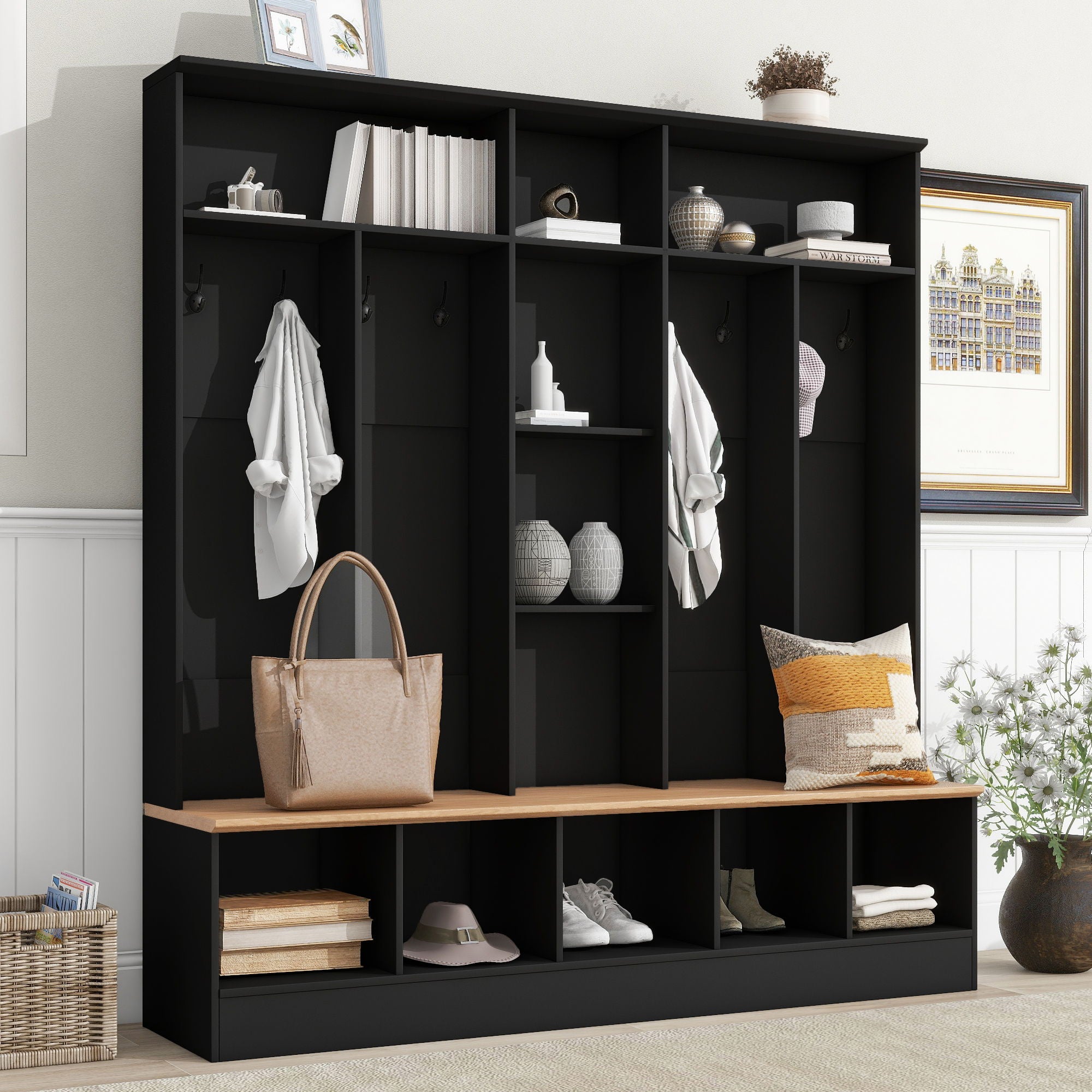 Minimalist Shoe Cabinet With Cube Storage &amp; Shelves