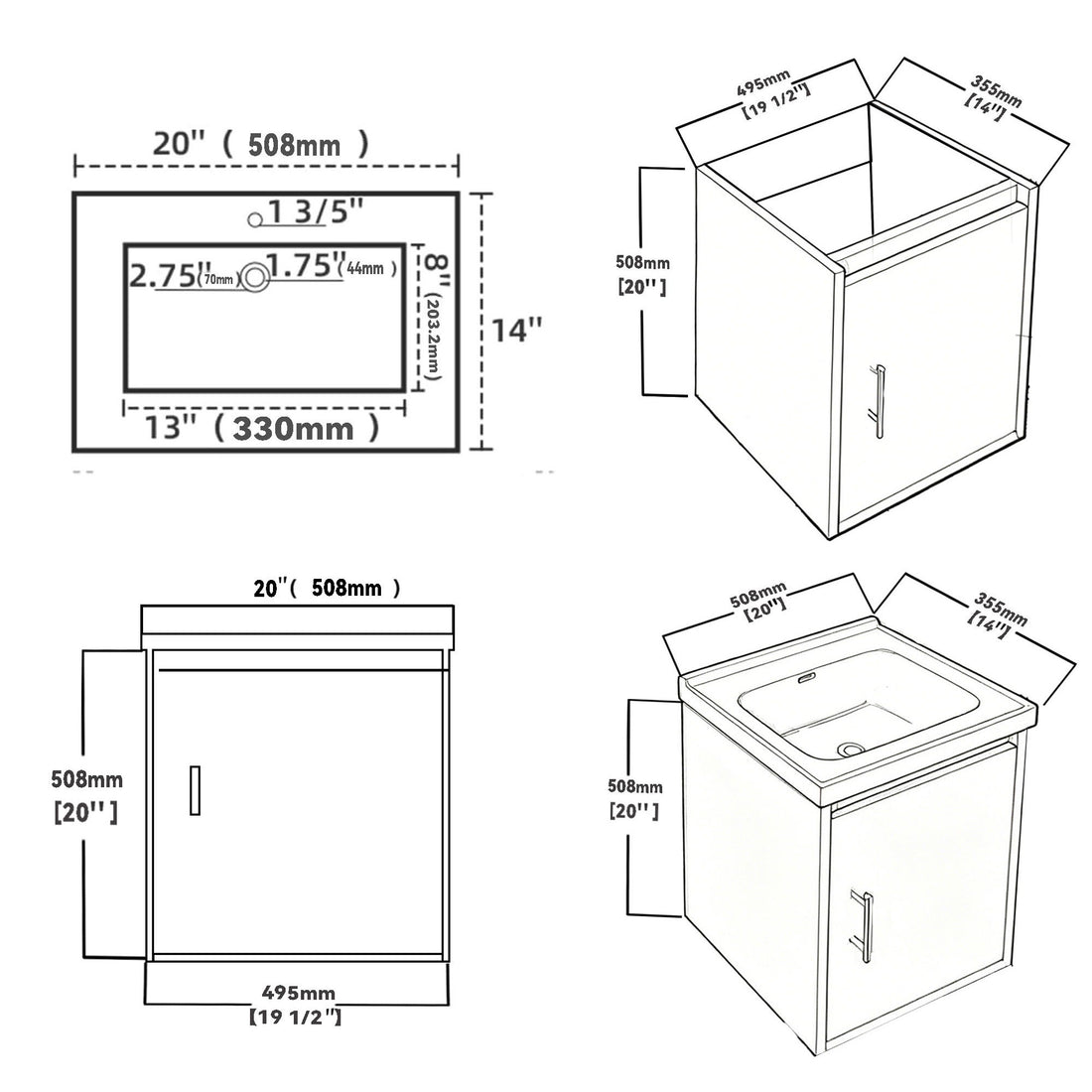 20" Floating Bathroom Vanity Combo With Wall Cabinet, Ceramic Sink &amp; Soft Close Doors - White
