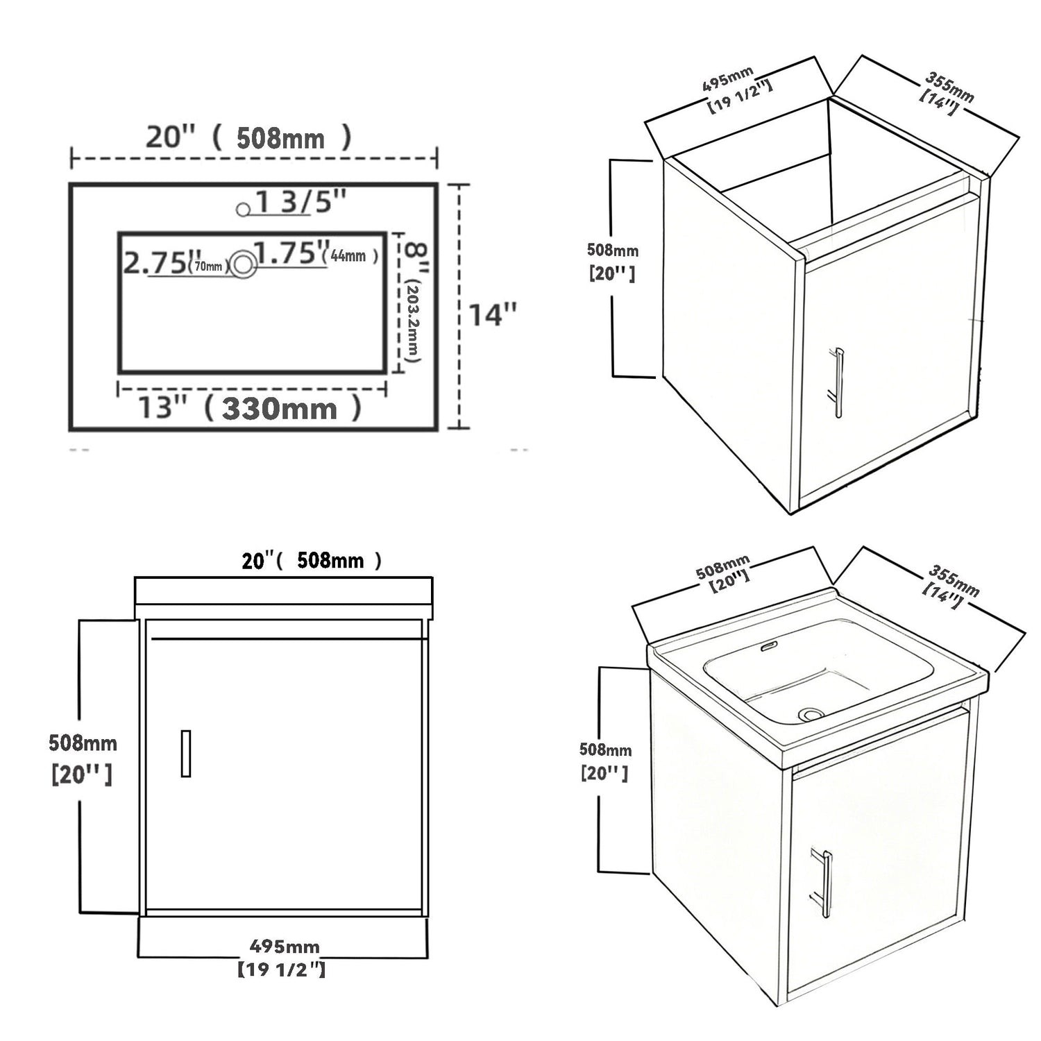 20" Floating Bathroom Vanity Combo With Wall Cabinet, Ceramic Sink &amp; Soft Close Doors - White