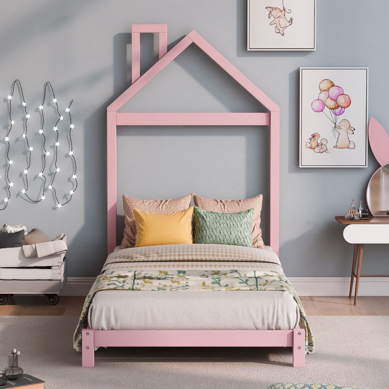 Platform Bed With House Shaped Headboard