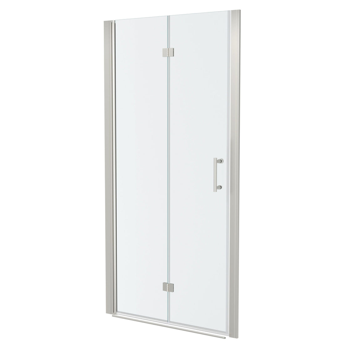 Fold Frameless Shower Door With Tempered Glass - Brushed Silver