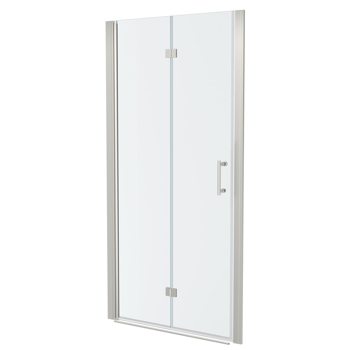 Fold Frameless Shower Door &amp; Tempered Glass - Brushed Silver