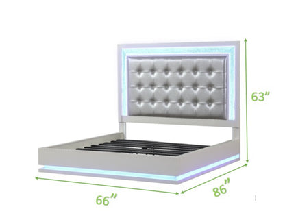 Passion Queen 4 Pc LED Bedroom Set Made with Wood in Milky white