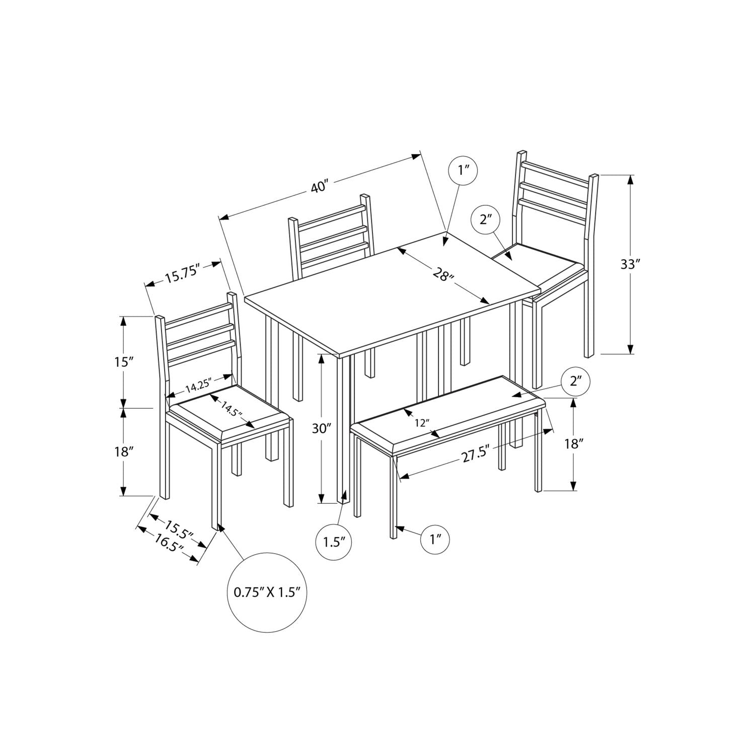 Dining Set, 5 Pieces Set, Rectangular, Small, Contemporary &amp; Modern