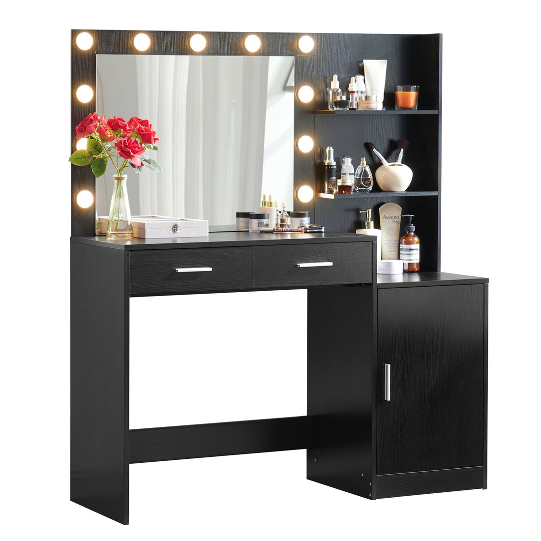 Vanity Desk With Mirror And Lights, 46.4In Dressing Table With 2 Large Drawer &amp; Large Vertical Organizer, 3 Level Dresser &amp; 3 Lighting Modes Adjustable Brightness, Suitable For Bedroom