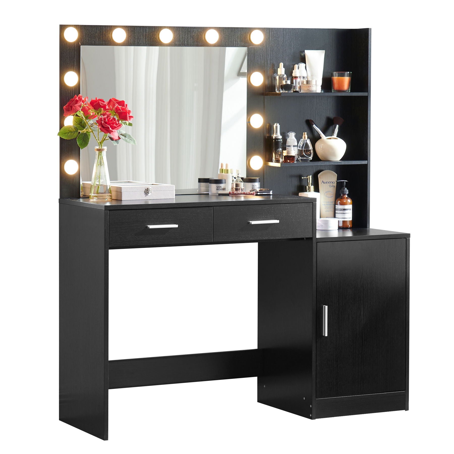 Vanity Desk With Mirror And Lights, 46.4In Dressing Table With 2 Large Drawer &amp; Large Vertical Organizer, 3 Level Dresser &amp; 3 Lighting Modes Adjustable Brightness, Suitable For Bedroom